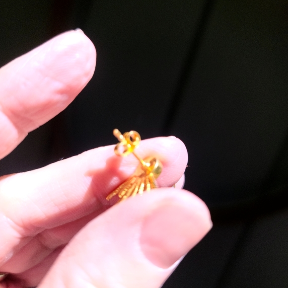 Opal sun burst sterling&gold earrings - Picture 3 of 7